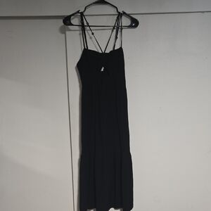 Jason Wu Black Strappy Linen Midi Dress With Wood Bead Details